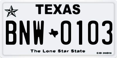 TX license plate BNW0103