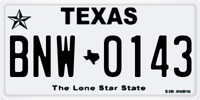TX license plate BNW0143