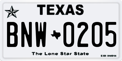 TX license plate BNW0205