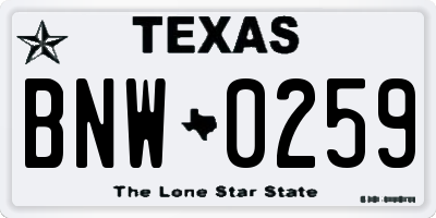 TX license plate BNW0259