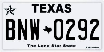 TX license plate BNW0292