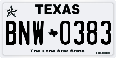TX license plate BNW0383