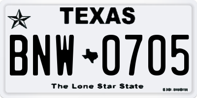 TX license plate BNW0705