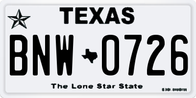 TX license plate BNW0726
