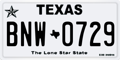 TX license plate BNW0729