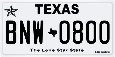 TX license plate BNW0800