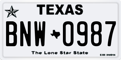 TX license plate BNW0987