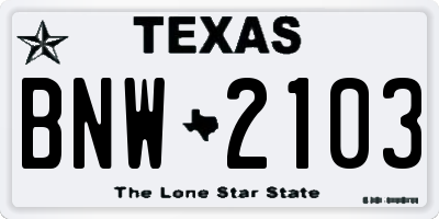TX license plate BNW2103