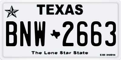 TX license plate BNW2663