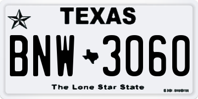 TX license plate BNW3060
