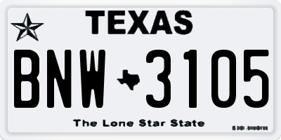 TX license plate BNW3105