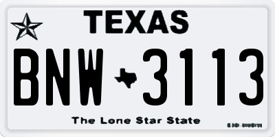 TX license plate BNW3113