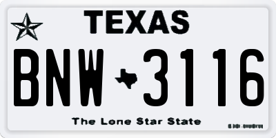 TX license plate BNW3116
