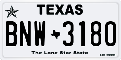 TX license plate BNW3180