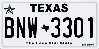 TX license plate BNW3301