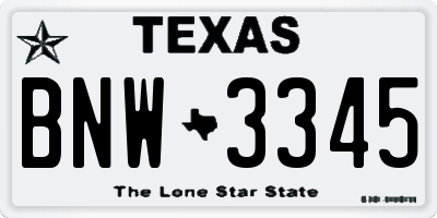 TX license plate BNW3345