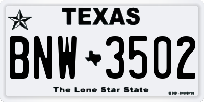 TX license plate BNW3502