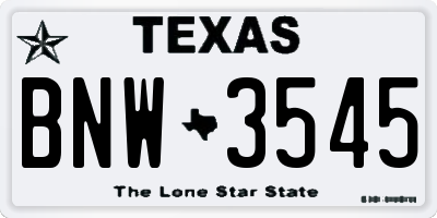 TX license plate BNW3545