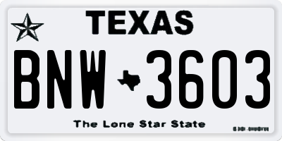 TX license plate BNW3603