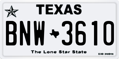 TX license plate BNW3610
