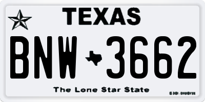 TX license plate BNW3662