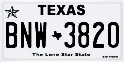 TX license plate BNW3820