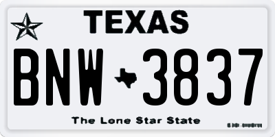 TX license plate BNW3837