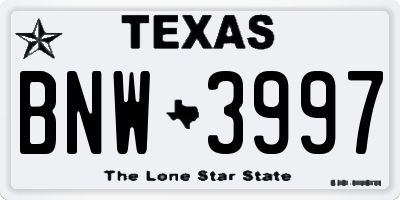 TX license plate BNW3997