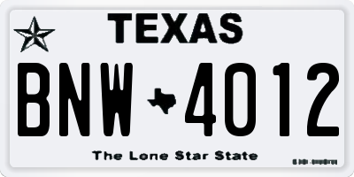 TX license plate BNW4012