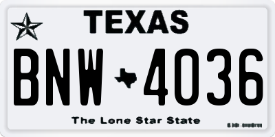 TX license plate BNW4036