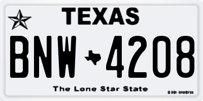 TX license plate BNW4208
