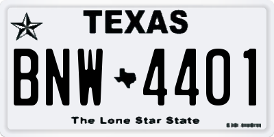 TX license plate BNW4401
