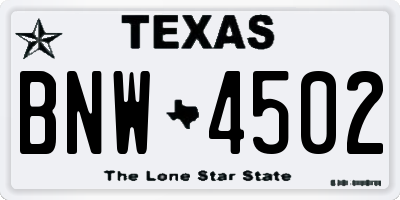 TX license plate BNW4502