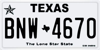 TX license plate BNW4670