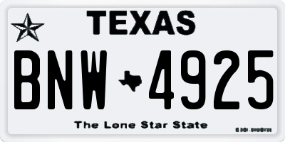 TX license plate BNW4925