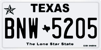TX license plate BNW5205