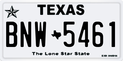 TX license plate BNW5461