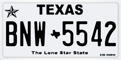 TX license plate BNW5542