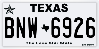 TX license plate BNW6926