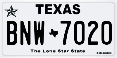 TX license plate BNW7020