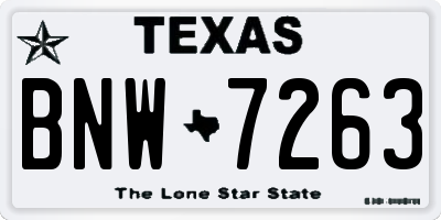 TX license plate BNW7263