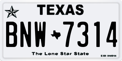 TX license plate BNW7314