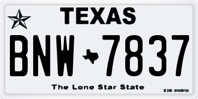 TX license plate BNW7837