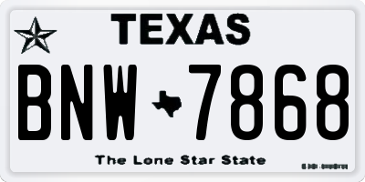 TX license plate BNW7868