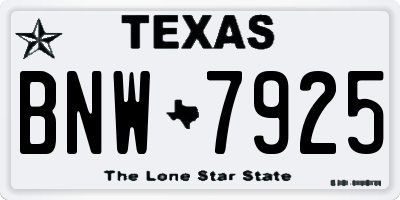 TX license plate BNW7925
