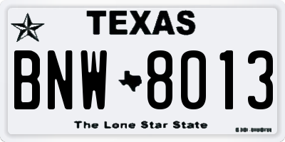 TX license plate BNW8013