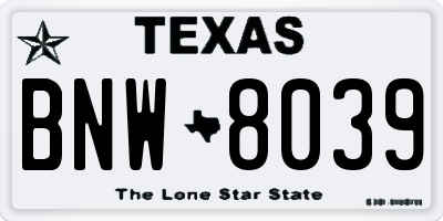 TX license plate BNW8039