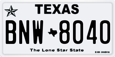 TX license plate BNW8040