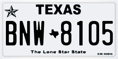 TX license plate BNW8105