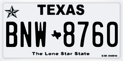 TX license plate BNW8760